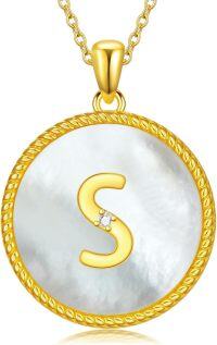 wholesale Gold 925 Sterling Silver Mother of Pearl Initial S Pendant Necklace for Women-Letter S