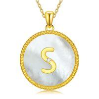 wholesale Gold 925 Sterling Silver Mother of Pearl Initial S Pendant Necklace for Women-Letter S