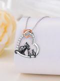 wholesale 925 Sterling Silver Love You Forever Heart Pendant Necklace - Mother and Cats Family -0-1