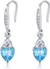 wholesale 925 Sterling Silver CZ Heart Drop Birthstone Earrings for Women Girls Gifts-March 3