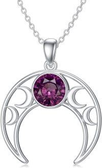 wholesale 925 Sterling Silver Triple Moon Pendant Necklace with Birthstone-June