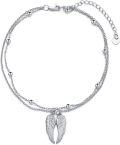wholesale 925 Sterling Silver Double Chain Rosary Anklet w/Heart & Angel Wings Charm for Women-0-0