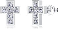 wholesale 925 Sterling Silver Cross Stud Earrings with Cubic Zirconia - Religious  for Her-Cross-white gold plated