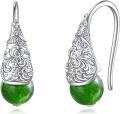 wholesale 925 Sterling Silver Green Jade Butterfly Chrysanthemum Drop Earrings-0-0