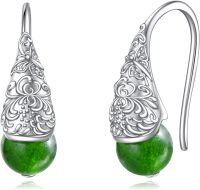 wholesale 925 Sterling Silver Green Jade Butterfly Chrysanthemum Drop Earrings-Jade