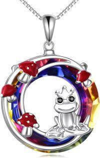 wholesale 925 Sterling Silver Rainbow Crystal Frog Pendant Necklace with Mushrooms and Crown Design-Frog B