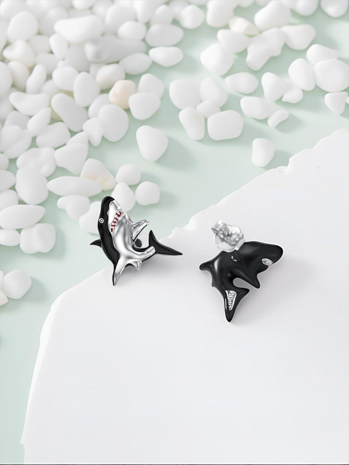 925 Sterling Silver Shark Stud Earrings - Ocean Themed Beach  for Her-0-3
