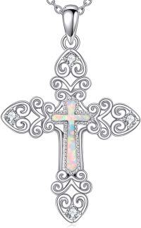 wholesale 925 Sterling Silver Opal Celtic Cross Pendant Necklace for Women Boho s-Filigree Necklace
