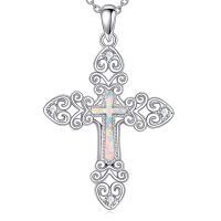 wholesale 925 Sterling Silver Opal Cross Pendant-Filigree Necklace