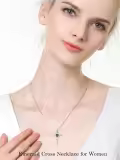 TOUPOP Sterling Silver Gemstone Heart Cross Pendant Necklace for Women-0-2