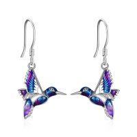 wholesale 925 Sterling Silver Hummingbird Dangle Earrings-Silver-Hummingbird Earrings
