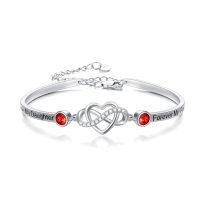 wholesale 925 Sterling Silver Forever My Daughter Heart Bangle With Pink Stones-Bangle for Daughter(Red)