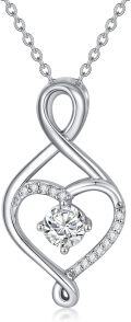 wholesale White Gold Plated 925 Sterling Silver Heart-Shaped Pendant with Cubic Zirconias and Chain for Women's s-0-0