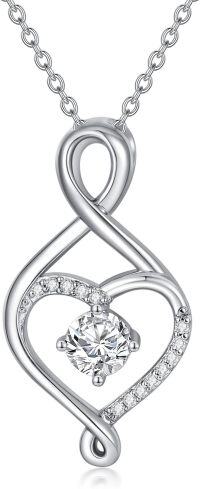 wholesale White Gold Plated 925 Sterling Silver Heart-Shaped Pendant with Cubic Zirconias and Chain for Women's s-Heart Infinity