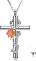 wholesale 925 Sterling Silver Cross with Orange Daisy and Butterfly Charm Cremation Jewelry Urn Necklace for Ashes Keepsake Pendant-0-0