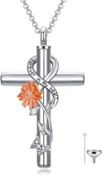 wholesale 925 Sterling Silver Cross with Orange Daisy and Butterfly Charm Cremation Jewelry Urn Necklace for Ashes Keepsake Pendant-11-Nov-Chrysanthemum Non-personalized