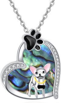 wholesale 925 Sterling Silver Abalone Shell Dog Paw Heart Pendant Necklace for Women-Abalone Chihuahua