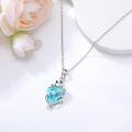 wholesale 925 Sterling Silver Blue Topaz Heart-Shaped Frog Pendant Necklace with Black CZ Eyes - Birthday s for Her-0-2