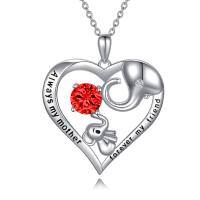 wholesale Sterling Silver Birthstone Crystal Mom Necklace Heart Elephant Jewelry Gift-01-Jan-Created Garnet