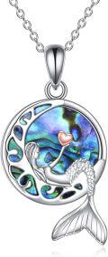 wholesale 925 Sterling Silver Abalone Shell Mermaid Heart Pendant Necklace for Women-0-0