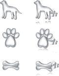 wholesale 925 Sterling Silver Dog & Paw Print Bone Studs for Women (Set of 6)-0-0