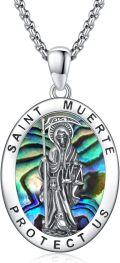wholesale 925 Sterling Silver Abalone Shell Saint Muerte Protect Us Grim Reaper Pendant Necklace for Men & Women-0-0