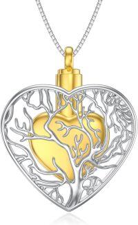 wholesale 925 Sterling Silver Heart Tree of Life Urn Necklace with Gold Plating and Filigree Design-Non-custom-Tree of Life-Tree of Life Non-custom