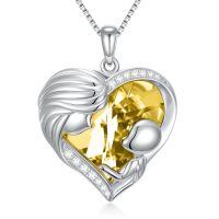 wholesale  Sterling Silver & White Gold Plated Citrine Heart Necklace with Austrian Crystal – Mother Holding Child Pendant, November Birthstone Jewelry Gift for Mom, Wife, Women-11-November-Citrine