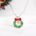 wholesale 925 Sterling Silver Green Flower and Red Bow Pendant Necklace with Gold Bells - Holiday  for Her-0-2