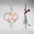 wholesale 925 Sterling Silver Heart-Shaped Pendant with Rose Gold Bow and Ballet Shoes Necklace for Women-0-1
