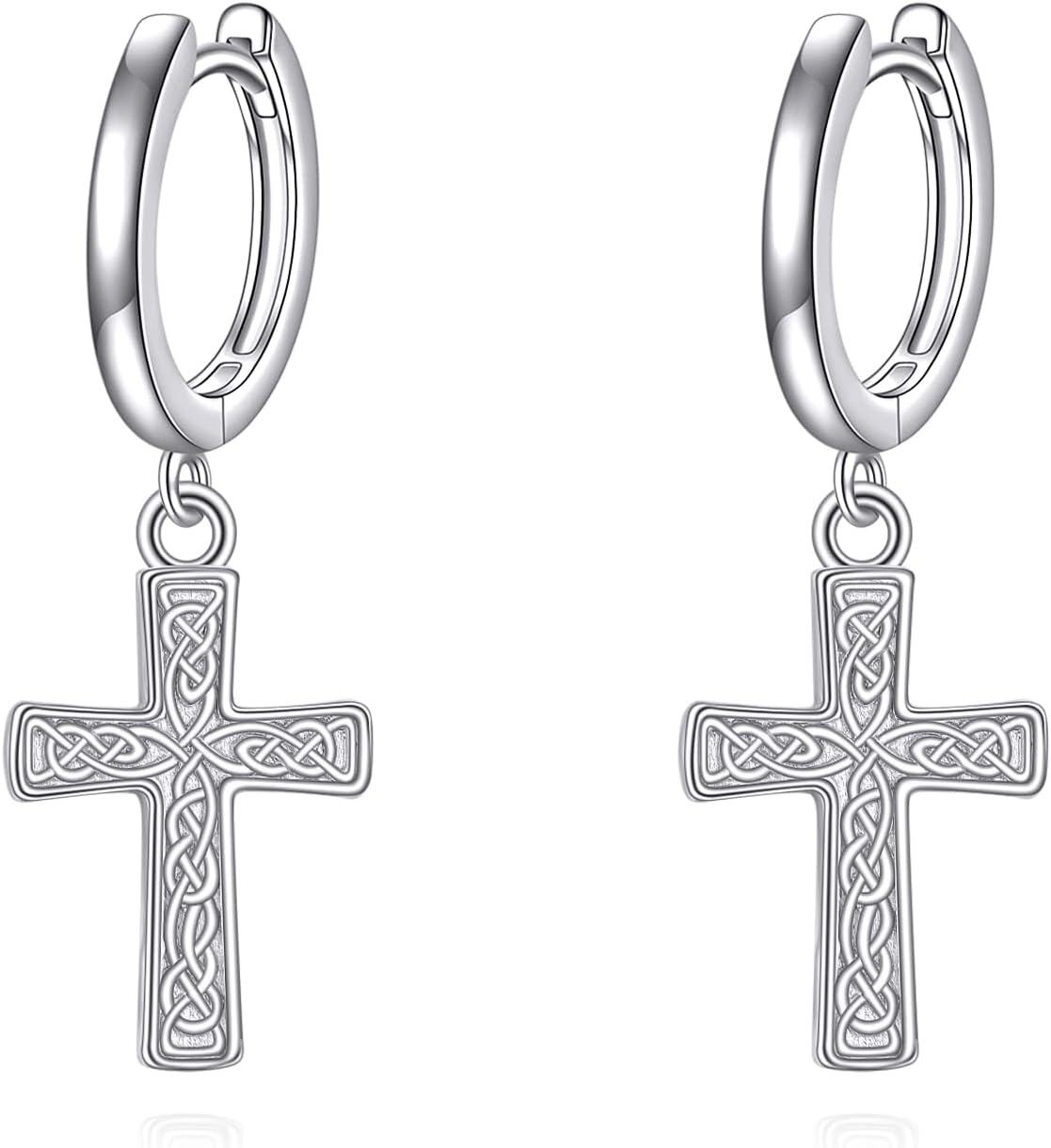 Sterling Silver Dangle Drop Cross Hoop Huggie Earrings Jewelry Gifts for Women-0-1
