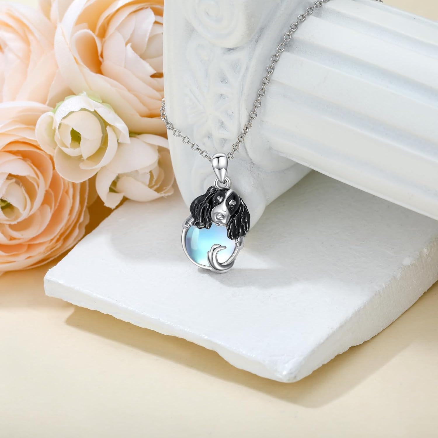 Sterling Silver Moonstone Dog Necklace for Women Memorial Jewelry Gift-0-3