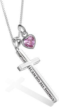 wholesale Sterling Silver Cross Necklace Philippians 4 13 I Can Do All Things Inspirational Gift-silver-10 October