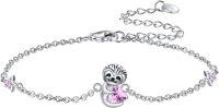 wholesale 925 Sterling Silver Pink Crystal Sloth Charm Bracelet for Women -sloth