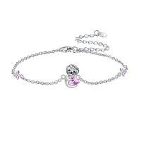 wholesale 925 Sterling Silver Pink Crystal Sloth Charm Bracelet for Women -sloth