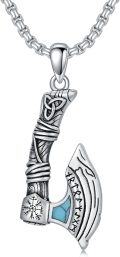 wholesale 925 Sterling Silver Turquoise Viking Axe Pendant Necklaces for Women and Men-0-0