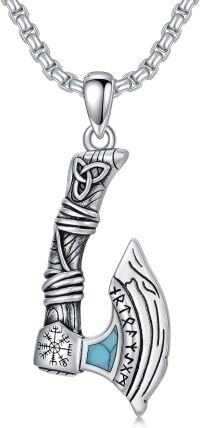 wholesale 925 Sterling Silver Turquoise Viking Axe Pendant Necklaces for Women and Men-Viking Axe