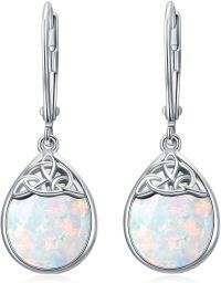 wholesale 925 Sterling Silver Moonstone Celtic Knot Teardrop Dangle Earrings-Opal