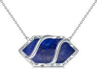 wholesale 925 Sterling Silver Gemstone Hexagon Pendant Necklace-Lapis Lazuli
