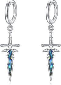 wholesale 925 Sterling Silver Abalone Shell Viking Sword Huggie Hoops for Women Norse s-Sword Abalone Shell