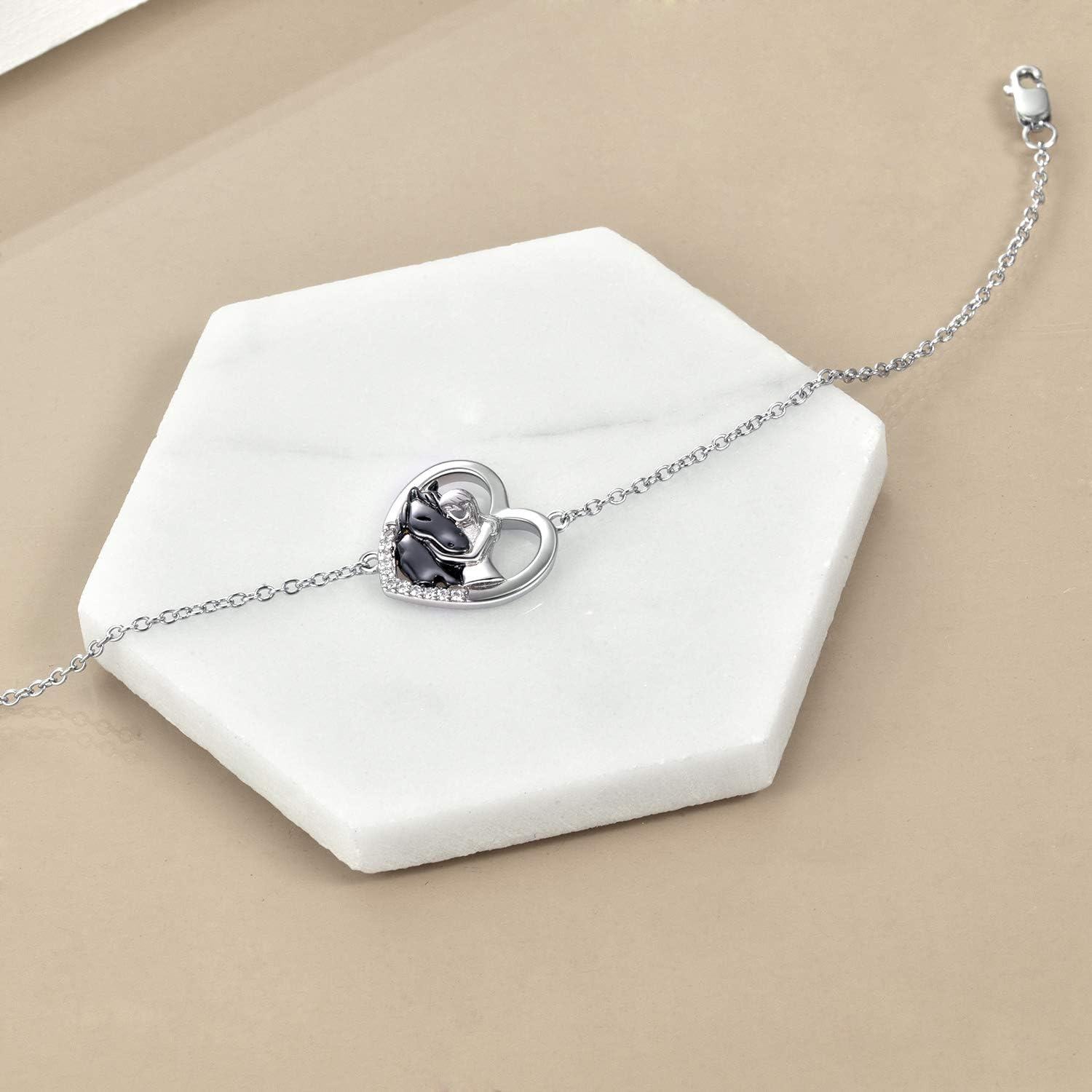  Sterling Silver Stone Horse Adjustable Bracelet for Women -0-3