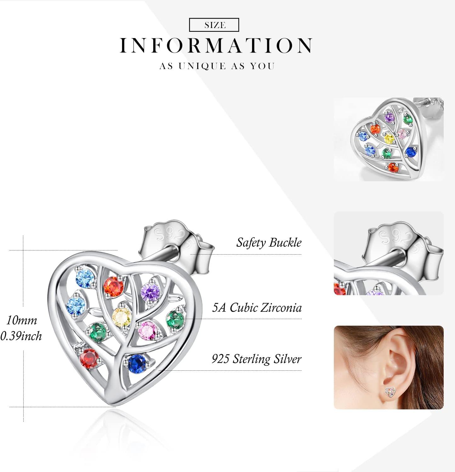 Sterling Silver Cubic Zirconia Tree of Life Stud Earrings for Women-0-6