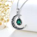 wholesale 925 Sterling Silver Crescent Moon with Pear Cut Emerald Pendant Necklaces for Women-0-2