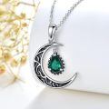wholesale 925 Sterling Silver Crescent Moon with Pear Cut Emerald Pendant Necklaces for Women-0-2