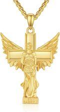 wholesale Gold 925 Sterling Silver Saint Gabriel Angel Cross Pendant Necklace with Winged Statue Charm for Men-0-0