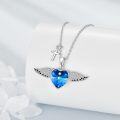 wholesale 925 Sterling Silver Angel Wing Heart Blue Crystal Cross Pendant Necklace-0-1