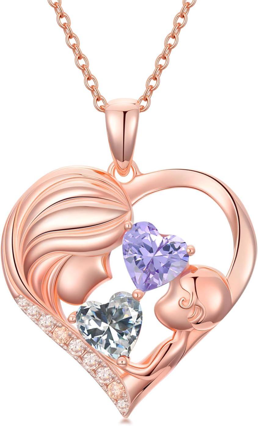  Metal Stone Heart Pendant Necklace Mother s Day Birthday Gift for Women -04-06-Apr-Jun Birthstone-04-06-Apr-Jun Birthstone