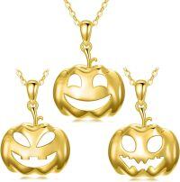 wholesale Gold 925 Sterling Silver Halloween Jack-o'-Lanterns Pendant Necklaces (Set of 3)-Pumpkin