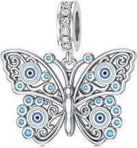 wholesale 925 Sterling Silver Butterfly Evil Eye Charm Bead for Necklace & Bracelet, Hypoallergenic Lead-Free Jewelry Gift-Evil Eye & Butterfly-Charm