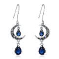 wholesale 925 Sterling Silver Crescent Moon Drop Earrings with Garnet and Red Crystal Accents-0-5